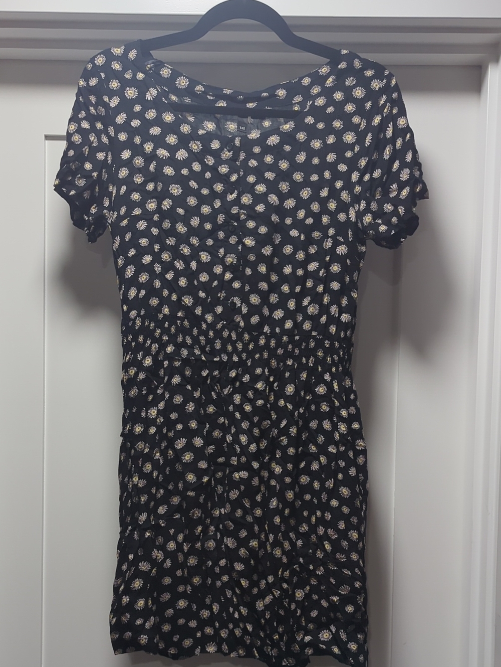 H&M Black Mini Dress with White & Cream Daisy Print